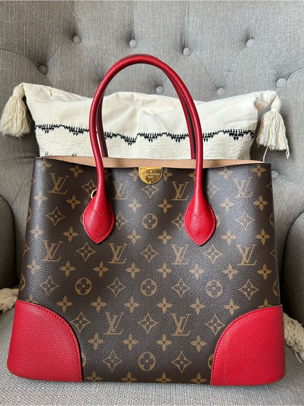 Louis Vuitton Flandrin Monogram Bag with Red Leather Trim